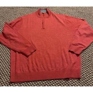 Raffi 100% Merino Wool Orange Light-Weight 1/4 Zip Sweater Mens Large